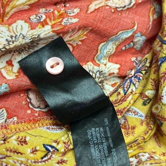 ZARA Women Collection Floral Asymmetrical Short Sleeve Button Down Boho MIDI-Lrg - Picture 13 of 13